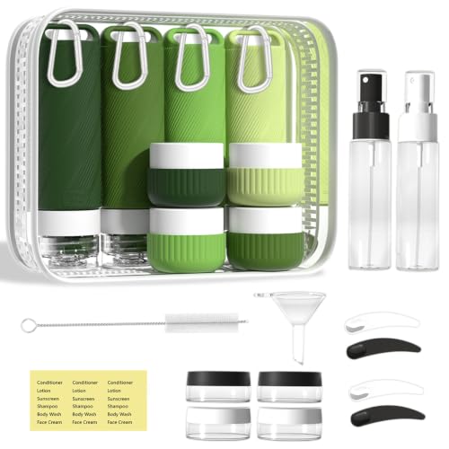 Travel Toiletry Containers 26Pcs Silicone Leakproof TSA Approved Set - color: Green