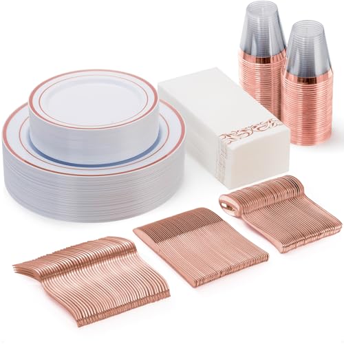 Goodluck 175 Pcs Rose Gold Disposable Party Dinnerware Sets for 25 Guests - color: Rose Gold, style: 25 Guests