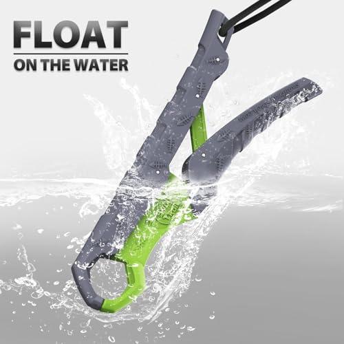 7.5'' Floating Fish Gripper, Fishing Grabber | Catfish Mouth Pliers, Caught Bass Holder, Fish Scale Hook Clamp, Saltwater Lip Grip Tool with Lanyard, Gifts for Men - color: Gray-green