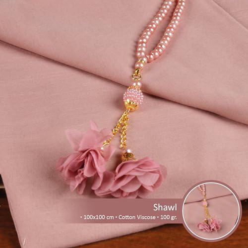 BABY SHOWER CHOCOLATE Prayer Rug Islamic Gift Set, Velvet Prayer Mat, Prayer Beads, Scarf and Yaseen Book, Perfect Family and Muslim Eid Gifts (Pink) - color: Pink