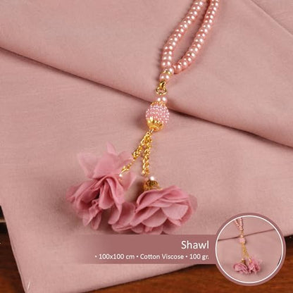 BABY SHOWER CHOCOLATE Prayer Rug Islamic Gift Set, Velvet Prayer Mat, Prayer Beads, Scarf and Yaseen Book, Perfect Family and Muslim Eid Gifts (Pink) - color: Pink