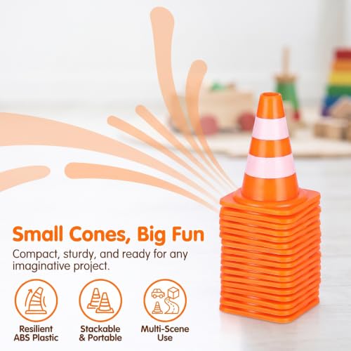 30Pcs Mini Traffic Cones, 1in Mini Cones Orange Small Roadblock Construction Signs, Tiny Traffic Toys Training Scene Roadblocks, Multifunctional Race Decor Building Theme Cars Party Favors