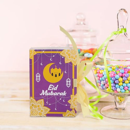 Cabilock Eid Festival Candy Packaging Boxes 20pcs Purple Book Shaped Paper Boxes Ramadan Party Favor Candy Holders for Ramadan Eid Mubarak Treats