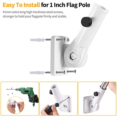 Flag Pole Holder Brackets, BONWIN 1" Flag Pole Mounting Bracket with Hardwares for House Wall Porch, 1" Inner Diameter, 180° Adjustable Multi Positions, Aluminium Alloy(1 Pack White, Multi-Positions) - color: White - 1 Pack