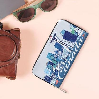 Canadian City Skyline PU Leather Long Wallet for Women Men, Zipper Clutch Wallet RFID Card Holder Organizer - color: Canadian City Skyline