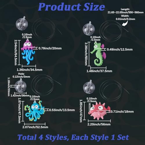 GORGECRAFT 4Pcs 4 Styles Floating Fish Aquarium Decorations Silicone Plastic Cartoon Sea Ocean Animals Octopus Seahorse Device Landscapes Accessories Suitable for All Kinds of Fishes Tanks - style: Mixed Shapes 2