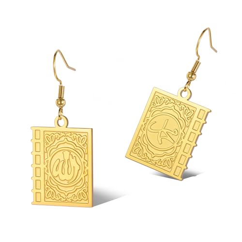 Earring with Allah square-shaped Earring Islam Surah Koran Muslim Amulet Allah Earring Religious Earring Jewelry for Birthday - color: Allah-E-G