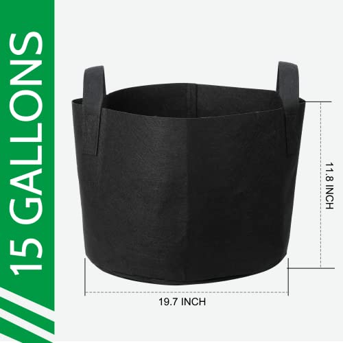 JERIA 12-Pack 15 Gallon Grow Bags, 300G Thickened Nonwoven Garden Pots,Heavy Duty Fabric Pots with Reinforced Handles - size: 15 Gallons