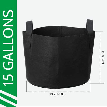 JERIA 12-Pack 15 Gallon Grow Bags, 300G Thickened Nonwoven Garden Pots,Heavy Duty Fabric Pots with Reinforced Handles - size: 15 Gallons
