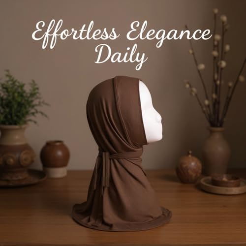 Brown Modal Hijab, Long Tie Back Scarf, Ethnic Head Covering, Women's Under Scarf Cap, Adjustable Full Coverage, 55.5 x 23 cm / 21.85 x 9.06 in