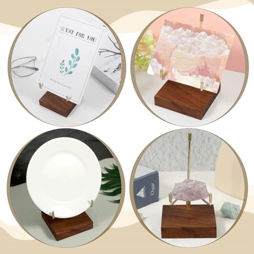Xthrotsenk Walnut Wood Display Stand with Adjustable Metal Arms Small Display Easel Holder Crystal Displays Stand for Displaying Geodes Seashell Fossil Coral Crystal Rock (2.5"x2.5"x3.2") - size: 2.5 Inch