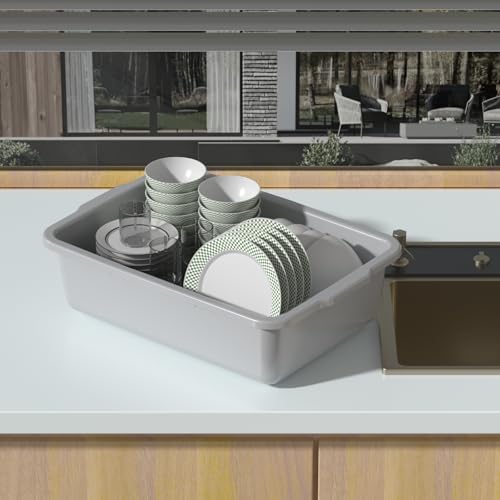 13 L Food Service Bus Tubs, Small Commercial Bus Tub Box, 4-Pack | Light Gray Plastic Wash Basin for Restaurant - size: 13 L