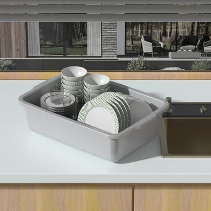 13 L Food Service Bus Tubs, Small Commercial Bus Tub Box, 4-Pack | Light Gray Plastic Wash Basin for Restaurant - size: 13 L