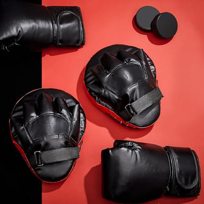 Foilswirl 4-in-1 2 Pairs Boxing Gloves and Punching Mitts Set for Kids, Boxing Gloves Pads Equipment Set for Training, Kickboxing, MMA, Karate, Muay Thai, Taekwondo, Martial Arts - color: Red and Black