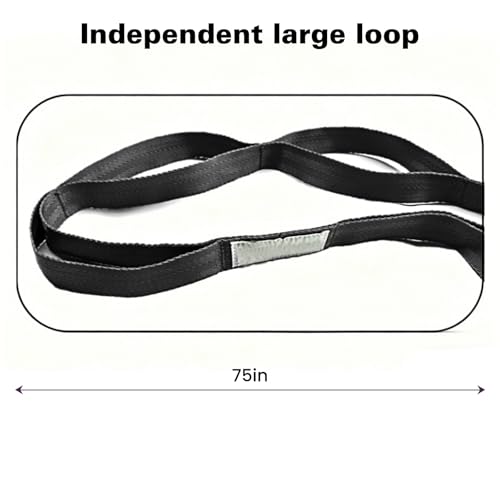 Stretching Strap with 10 Loops Non-Elastic Yoga Strap for Physical Therapy Pilates Dance Gymnastics Stretch Band for Daily Flexibility Routine at Home Gym Travel Includes Exercise Guide - color: Black