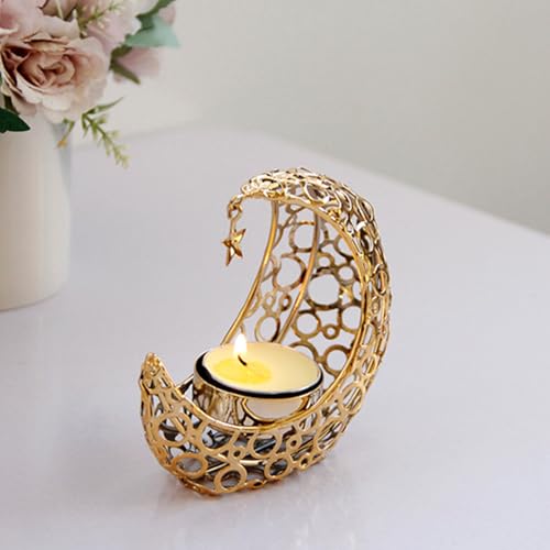 Metal Moon Stand Moon Shaped Holder Tealight Holder Candlestick Table Centerpiece Ramadans Decorations Tealight Stands - color: Gold