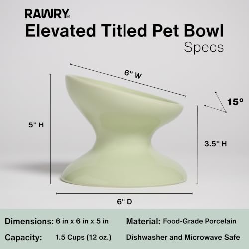 RAWRY Raised Ceramic Cat Bowl, Elevated Tilted Cat Bowl, Wide Shallow Cat Dish, Whisker Fatigue Cat Bowl, Dishwasher & Microwave Safe for Wet or Dry Food, Cats & Small Dogs, 12 oz (Seafoam) - color: Seafoam