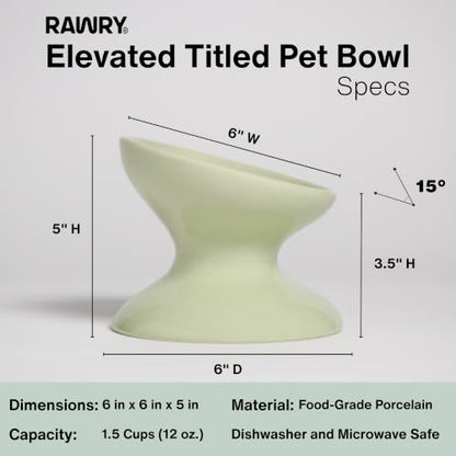 RAWRY Raised Ceramic Cat Bowl, Elevated Tilted Cat Bowl, Wide Shallow Cat Dish, Whisker Fatigue Cat Bowl, Dishwasher & Microwave Safe for Wet or Dry Food, Cats & Small Dogs, 12 oz (Seafoam) - color: Seafoam