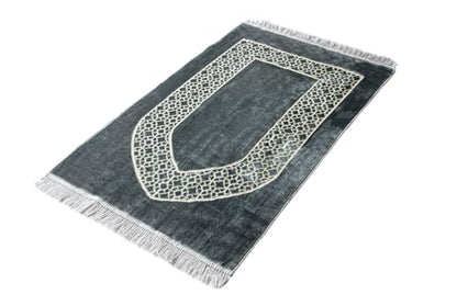 ihvan online Luxury Velvet Muslim Prayer Rug, Janamaz, Thick Soft Sajadah, Portable Travel Prayer Carpet Mat, Islamic Gift for Eid, Ramadan, Hajj & Umrah, Grey - color: Grey