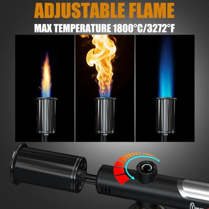 Propane Torch Gun with One-Touch Max Fire, Powerful Handheld Cooking Blow Torch with a Safety Lock for Sous Vide Searing Steak, Grill, Charcoal Starter, Campfire, Weeding, Tank Not Included (Black) - color: Black