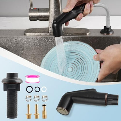 Universal Kitchen Sink Spray Attachment/Hose/Holder Set, Oil Rubbed Bronze | NSF/ANSI/CAN 372 Certified, Compatible with Moen/Delta Faucet, Kitchen Side Sprayer, Kitchen Sink Faucet Sprayer Replacement - color: Oil Rubbed Bronze, style: Sprayer Head/Hose/