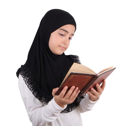 MuLanLegend Cotton Lace Hijab | Princess Nur | Girls Kids Instant Slip-on Scarf Sarong | Ligthweight and Comfortable - color: Black