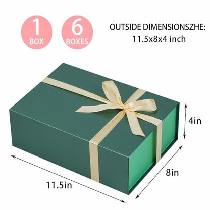 UoeRing 1 Pcs Green Gift Box 11.5x8x4 Inch with Magnetic Lid | Collapsible Luxury Present Box,for Birthday,Christmas Holiday Gift Includes Card,Ribbon,Tissue Paper & Shredded Filler - color: 11.5x8x4 Inch-Green-Pack of 1