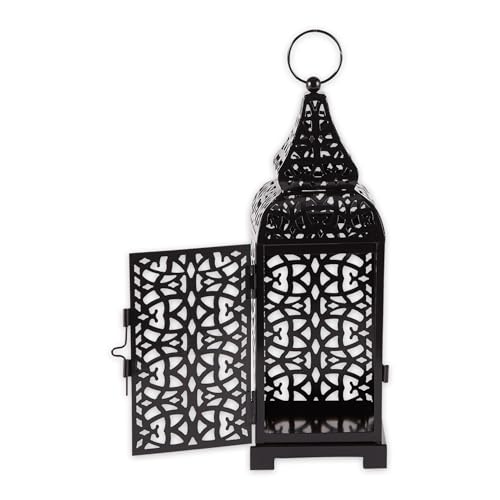 Zingz & Thingz Moroccan Style Candle Lantern Holder, Decorative Light Home Decor, Indoor & Outdoor, 13" Tall, Black