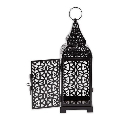 Zingz & Thingz Moroccan Style Candle Lantern Holder, Decorative Light Home Decor, Indoor & Outdoor, 13" Tall, Black