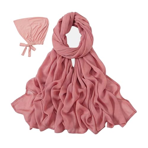 Modal Cotton Hijab Scarf for Women with Undercap Set - color: Deep Pink