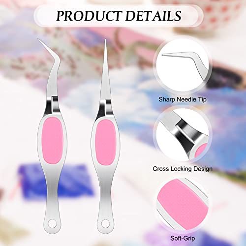Chumia Craft Tweezer Precision Curved Straight Fine Tip Craft,Silver and Pink - color: Silver and Pink
