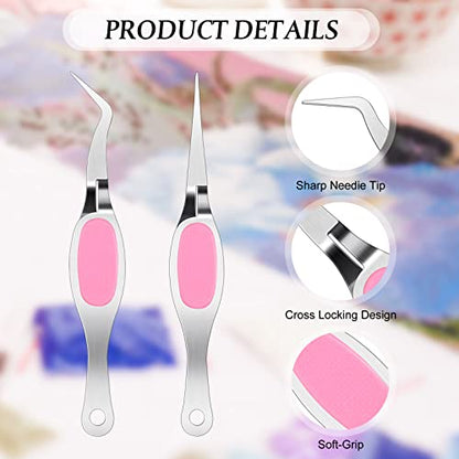 Chumia Craft Tweezer Precision Curved Straight Fine Tip Craft,Silver and Pink - color: Silver and Pink