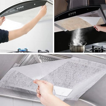 12Pcs Disposable Kitchen Range Hood Oil Absorbing Paper Range Hood Oil Resistant Sticker High Temperature Filter Membrane Universal Film Mesh Cover (43 * 45CM)
