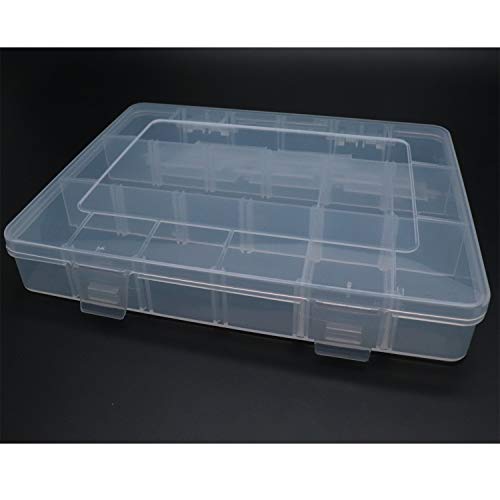 Xiaoyztan 18-Grid Clear Plastic Organizer with Adjustable Dividers | 18-grid clear organizer with adjustable dividers for jewelry, beads, tackle, and crafts - size: 7.9x5.7x1.1 in