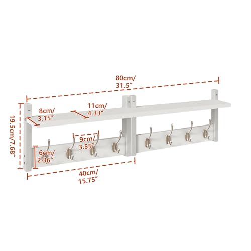 YMYNY Coat Rack Shelf Wall Mounted, Coat Hooks Set of 2, Entryway Coat Hanger with 4 Double Hooks, 31.5" Wall Floating Shelf with Hat Rack, for Kitchen, Bedroom, Bathroom, White UHWS001W-2 - color: White, size: 31.5"-2 pack