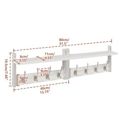 YMYNY Coat Rack Shelf Wall Mounted, Coat Hooks Set of 2, Entryway Coat Hanger with 4 Double Hooks, 31.5" Wall Floating Shelf with Hat Rack, for Kitchen, Bedroom, Bathroom, White UHWS001W-2 - color: White, size: 31.5"-2 pack