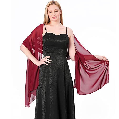 Ladiery Chiffon Shawl Wraps for Women Evening Dresses, Elegant Soft Sheer Shawls for formal dressy Bride Wedding - color: Wine Red(1)