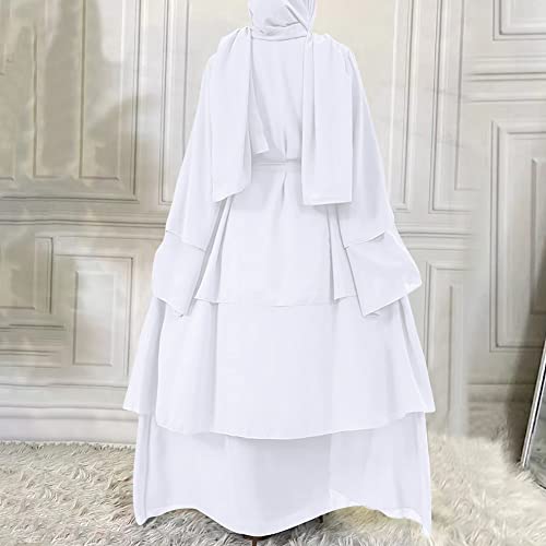 Muslim Abaya Dress for Women - Long Sleeve Islamic Dubai Abaya Cardigan Robe - Middle East Prayer Dress with Hijab - color: #A: White, size: Small
