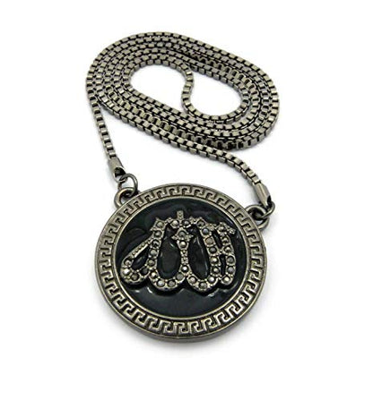 Iced BLACK ALLAH MUSLIM Medal Bling Pendant & 3mm 30" Box Chain Hip Hop Necklace