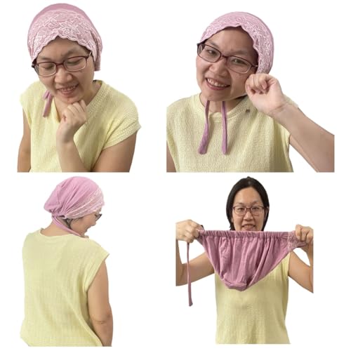 3Pack Islamic Muslim Under Hijab Cap Inner UnderScarf for women Lace Under Scarf Hat Hijab Cap with Tie - color: Skin Pink Light Grey Purple