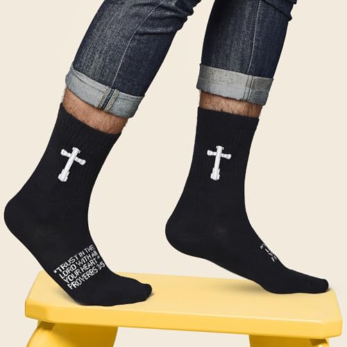 3 Pairs Christian socks Prayer socks Birthday Gifts for Dad,Men Husband Grandp Fathers Day Christmas - color: Proverbs 3:5 - Black