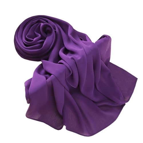 Premium Long Crinkle Chiffon Hijab Scarf for Women, Very Soft Muslim Head Scarfs - color: Violet