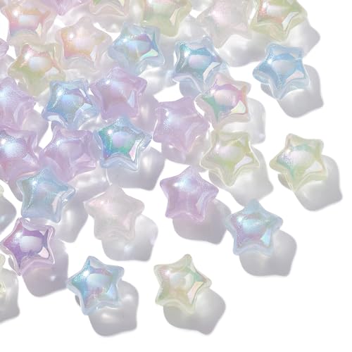 LiQunSweet 50 Pcs 4 Colors Transparent Star Acrylic Beads AB Color Plated Celestial Plastic Loose Spacer Beads for DIY Jewelry Bracelet Necklace Craft - color: AB Color Star Beads_50 Pcs