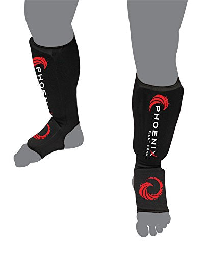 Sustain Shin Guard, Elastic Cloth Shin & Instep Padded Guards for Muay Thai Training, Sparring, MMA, Protective Kickboxing (Pair) - size: Small