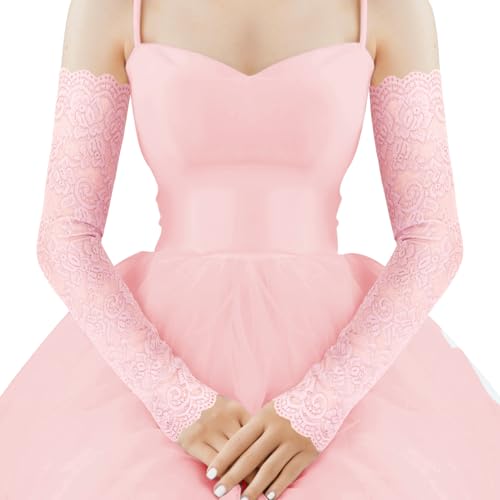 Fingerless Lace Arm Sleeves for Women for Wedding Tea Party - color: 1 Pink