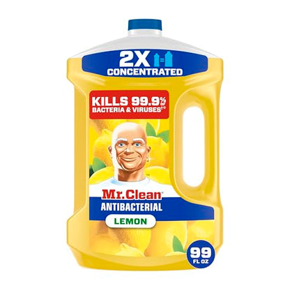 Mr. Clean Antibacterial All Purpose Cleaner, Floor Cleaner for Mopping Home, Bathroom, & Kitchen, Cleaning Liquid for Mop & Bucket, Cleaning Supplies, Multi-Surface Dilutable, Lemon, 99oz - size: 99 Fl Oz (Pack of 1)