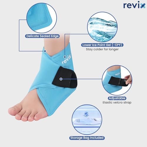 REVIX Ankle Ice Pack Wrap for Plantar Fasciitis & Foot Pain Relief | Ankle Ice Wrap with Cold Compression, Flexible Gel Pack for Achilles Tendonitis, Sprained Ankle, Heel Spurs and Swelling - style: Blue-1 Pack