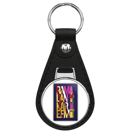 Arabic Calligraphy Inscription Ramadan Kareem Black Leather Key Chain Keychain Silver Ring