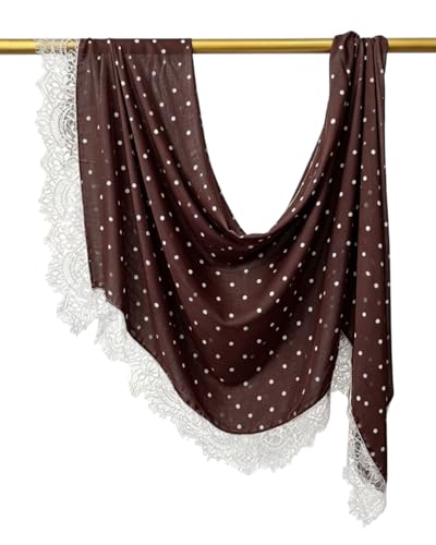 JUMISEE Elegant Floral Lace Hijab Scarf for Women Soft Cotton Head Wrap Instant Hijab Long Scarves Evening Dress Shawl - color: Coffee Polka Dot
