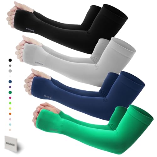 GOUNOD Gardening Sleeves to Cover Arms for Women with Thumb Holes-Sun Protection SPF Cooling Driving UV Blocking - color: 4 Pairs:black,light Grey,dark Blue,green